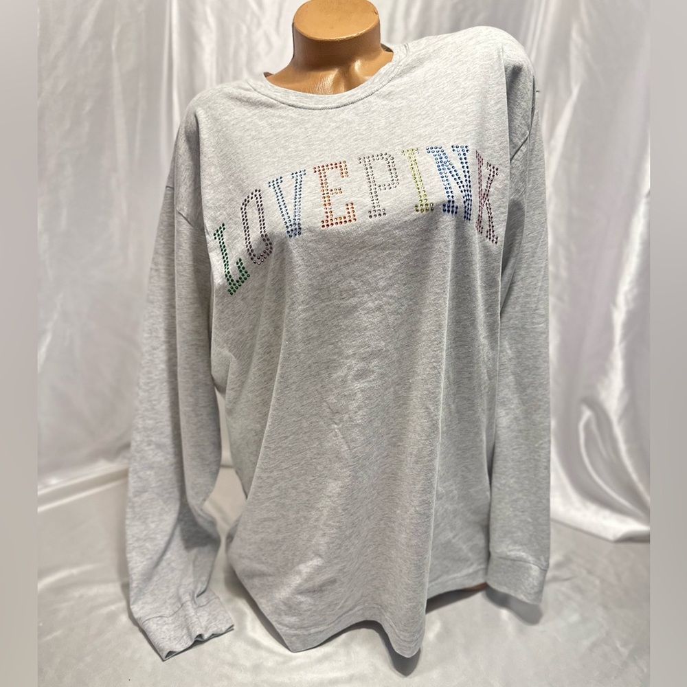 Victoria’s Secret pink rhinestone crew long sleeve shirt rainbow logo Xl